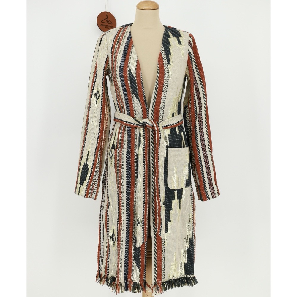 Ramy Brook Cody Jacket XXS Multi Southwestern‎ Stripe Belted Fringe Hem NWT Boho
